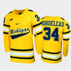 Men Michigan Wolverines Thomas Bordeleau #34 College Hockey Maize Replica Jersey