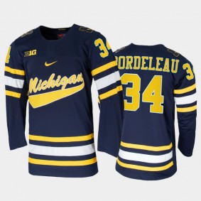 Men Michigan Wolverines Thomas Bordeleau #34 College Hockey Navy Replica Jersey