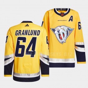 Mikael Granlund Nashville Predators 2022 Reverse Retro 2.0 Yellow #64 Authentic Primegreen Jersey Men's