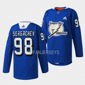 Mikhail Sergachev Tampa Bay Lightning Primary Logo Blue #98 Jersey Practice