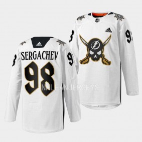 Gasparilla inspired Mikhail Sergachev Tampa Bay Lightning White #98 Skull Logo Jersey 2023