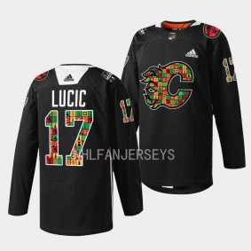 Calgary Flames 2023 Black History Month Milan Lucic #17 Black Jersey Jarome Iginla