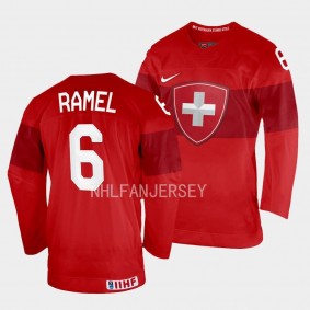 Switzerland 2023 IIHF World Junior Championship Mischa Ramel #6 Red Jersey
