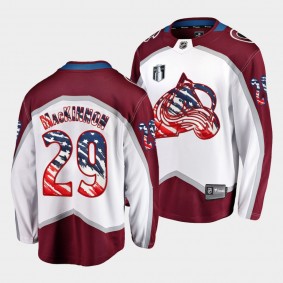 Nathan MacKinnon Colorado Avalanche Independence Day 2022 White Stars Stripes Flag Jersey