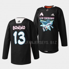 San Jose Sharks 2022 Los Tiburones Nick Bonino #13 Black Specialty Warm-Up Jersey Men's