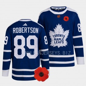 Canadian Remembrance Day Toronto Maple Leafs Nick Robertson #89 Blue Lest We Forget Jersey 2022