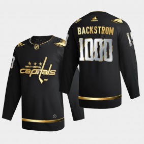 Nicklas Backstrom Golden Limited Capitals #19 1000 Career Games Black Jersey