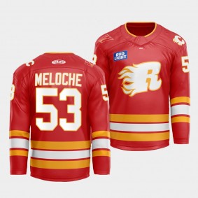 Flames X Rush X CGY Wranglers Nicolas Meloche Calgary Flames Warmup #53 Red Jersey