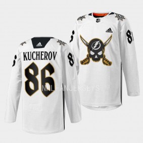 Gasparilla inspired Nikita Kucherov Tampa Bay Lightning White #86 Skull Logo Jersey 2023