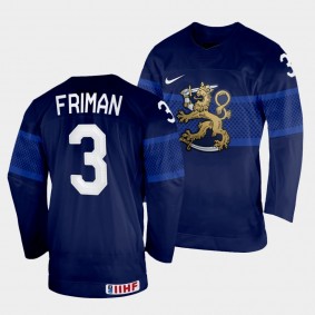 Finland 2022 IIHF World Championship Niklas Friman #3 Navy Jersey Away