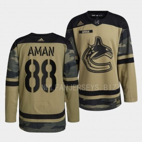 2022 Armed Forces Nils Aman Vancouver Canucks Green #88 Camo Warm-up Jersey