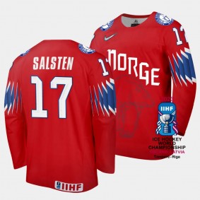 Norway #17 Eirik Salsten 2023 IIHF World Championship Away Jersey Red