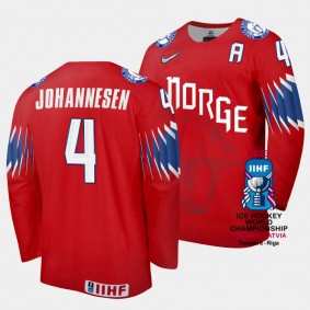 Norway #4 Johannes Johannesen 2023 IIHF World Championship Away Jersey Red