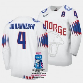 Johannes Johannesen 2023 IIHF World Championship Norway #4 White Home Jersey Men