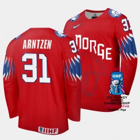 Norway #31 Jonas Arntzen 2023 IIHF World Championship Away Jersey Red