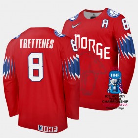 Norway #8 Mathias Trettenes 2023 IIHF World Championship Away Jersey Red