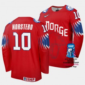 Norway #10 Mattias Norstebo 2023 IIHF World Championship Away Jersey Red