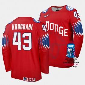 Norway #43 Max Krogdahl 2023 IIHF World Championship Away Jersey Red