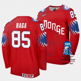 Norway #85 Michael Haga 2023 IIHF World Championship Away Jersey Red
