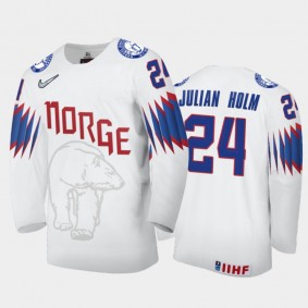 Men's Norway 2021 IIHF World Championship Ole Julian Holm #24 Home White Jersey