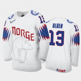 Men's Norway 2021 IIHF World Championship Sondre Olden #13 Home White Jersey