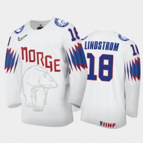 Men's Norway 2021 IIHF World Championship Tobias Lindstrom #18 Home White Jersey