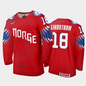 Men's Norway 2021 IIHF World Championship Tobias Lindstrom #18 Limited Red Jersey