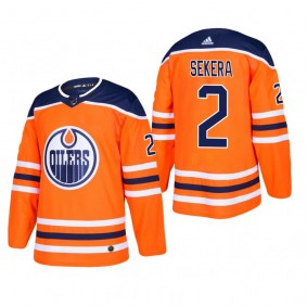 Men's Edmonton Oilers Andrej Sekera #2 Home Orange Authentic Player Cheap Jersey