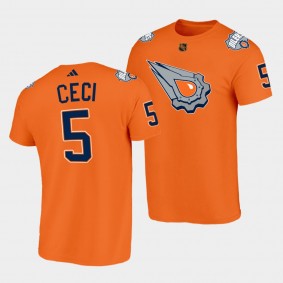 Edmonton Oilers Reverse Retro 2.0 Cody Ceci #5 Orange T-Shirt Special Edition