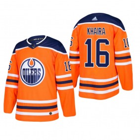 Men's Edmonton Oilers Jujhar Khaira #16 Home Orange Authentic Player Cheap Jersey