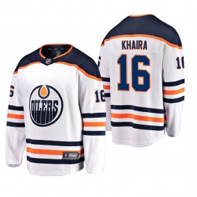 Men's Edmonton Oilers Jujhar Khaira #16 Away White Breakaway Player Cheap Jersey