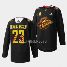 Oliver Ekman-Larsson #23 Vancouver Canucks 2023 First Nations Celebration Warm-Up Black Jersey