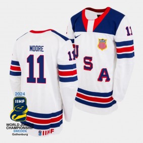 USA 2024 IIHF World Junior Champions Oliver Moore #11 White Jersey