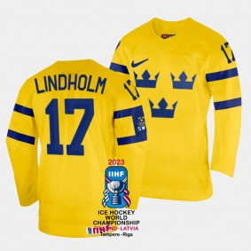 Sweden 2023 IIHF World Championship Par Lindholm #17 Yellow Jersey Home