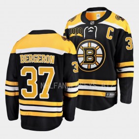 Boston Bruins Patrice Bergeron 1000 career points Black Home Jersey Men's