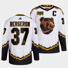 1000 career points Patrice Bergeron Boston Bruins Reverse Retro #37 White Jersey
