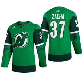 New Jersey Devils Pavel Zacha #37 St Patricks Day 2022 Green Jersey Warm-Up