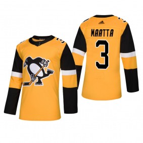 Men's Pittsburgh Penguins Olli Maatta #3 2019 Alternate Reasonable Authentic Jersey - Gold