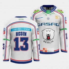 Peter Regin #13 Eisbaren Berlin Jersey Men's 2022 Away White Hockey Shirt