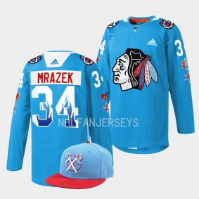 Chicago Blackhawks 2023 City Inspired Petr Mrazek #34 Blue Jersey 312 Chicago Birthday