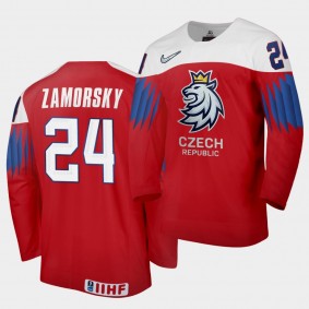 Czech Republic Petr Zamorsky 2020 IIHF World Championship Red Away Jersey