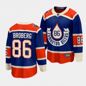 Philip Broberg Edmonton Oilers 2023 NHL Heritage Classic Royal #86 Premier Jersey Men's