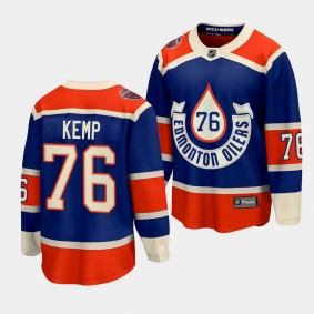 Philip Kemp Edmonton Oilers 2023 NHL Heritage Classic Royal #76 Premier Jersey Men's