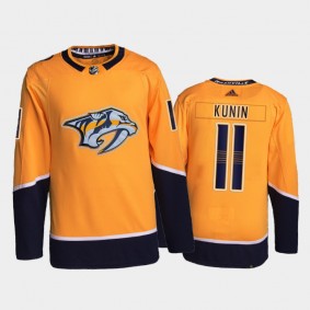 2021-22 Nashville Predators Luke Kunin Primegreen Authentic Jersey Gold Home Uniform