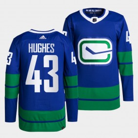 Quinn Hughes Canucks Alternate Blue Jersey #43 Primegreen Authentic Pro
