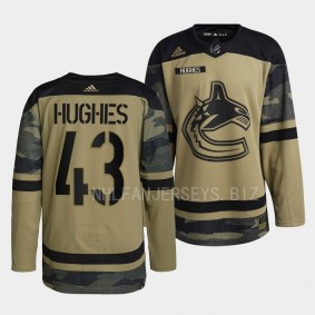 2022 Armed Forces Quinn Hughes Vancouver Canucks Green #43 Camo Warm-up Jersey