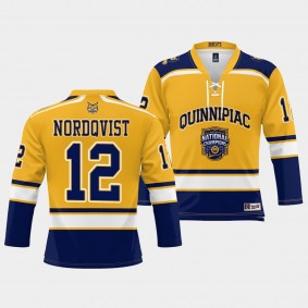 Quinnipiac Bobcats Jacob Nordqvist 2023 NCAA National Champions Gold Ice Hockey Jersey
