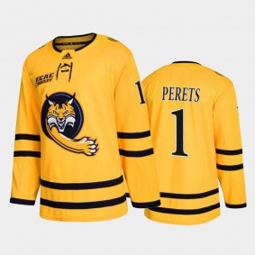 Quinnipiac Bobcats Yaniv Perets #1 College Hockey Gold Alternate Jersey 2022