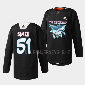 San Jose Sharks 2022 Los Tiburones Radim Simek #51 Black Specialty Warm-Up Jersey Men's