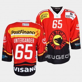 SC Bern Ramon Untersander #65 Jersey Men's Red Ice Hockey 2022 Club Shirt